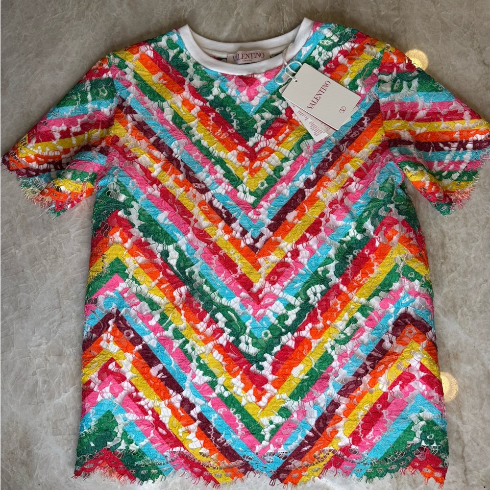 Valentino Multicolor Chevron Lace Tee